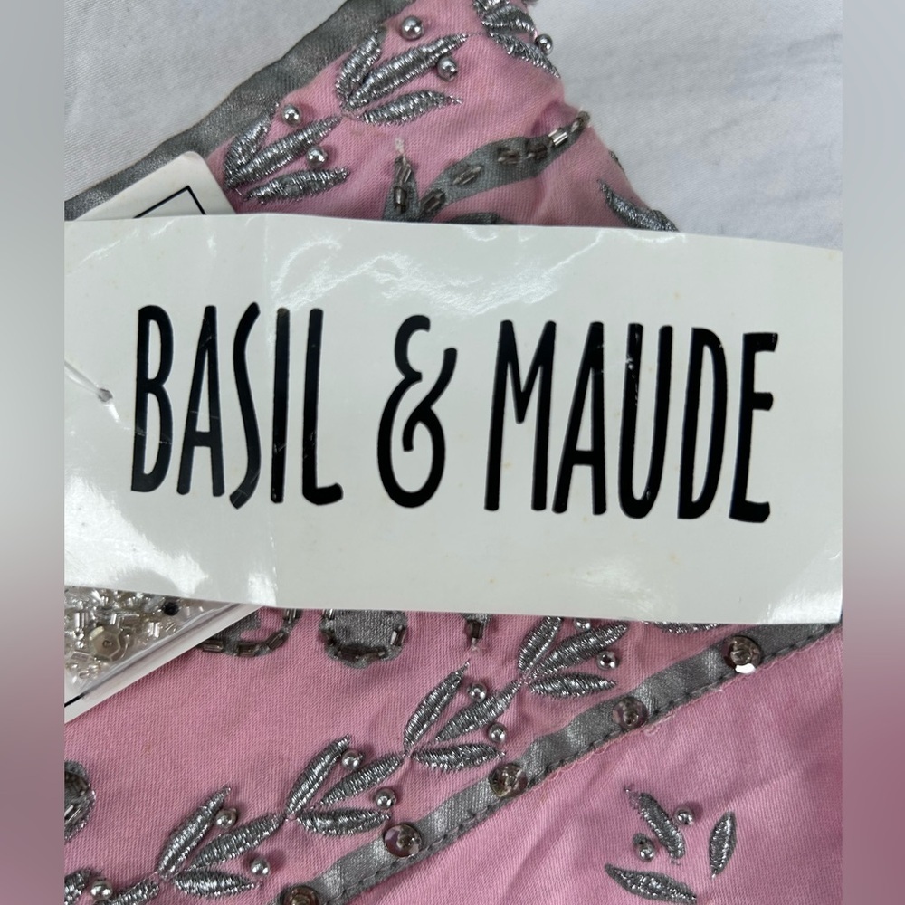 Basil & Maude Anthropologie Pink Hand Bali Boho Skirt Size 8 Elegant Embroidered - Picture 9 of 13